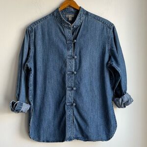 J. Jill 100% cotton denim button-down shirt Asian inspired collegiate Petite xs
